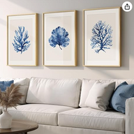 Framed Coastal Coral Wall Art for Living Room