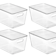 4 Pack Clear Stackable Storage Bins with Lids, Large Plastic Containers with Handle