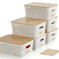 Small Plastic Storage Bins with Bamboo Lids