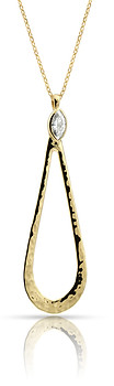 hammered teardrop pendant with a marquise shape diamond.
