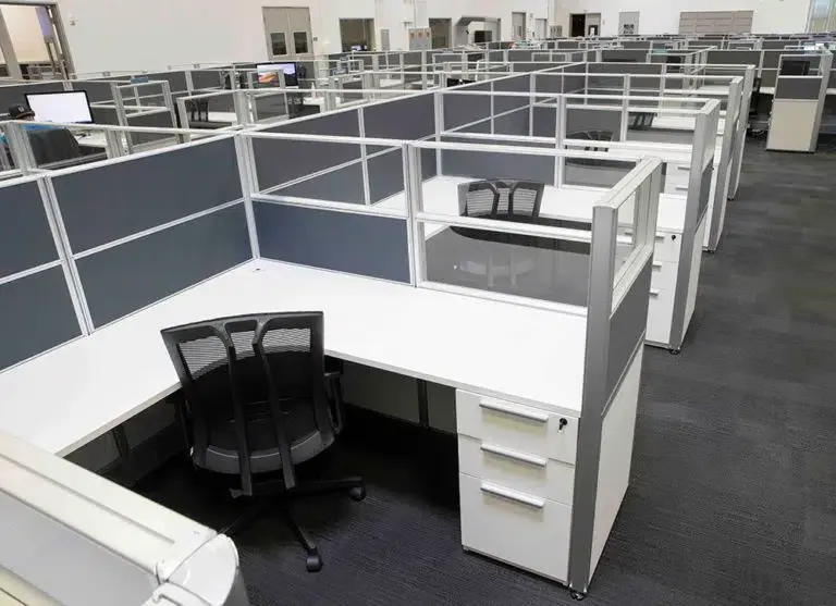 Manufactured Segmented Gray Fabric Workstations