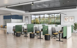 Modern Open Design Workstations with Green Fabric Dividers