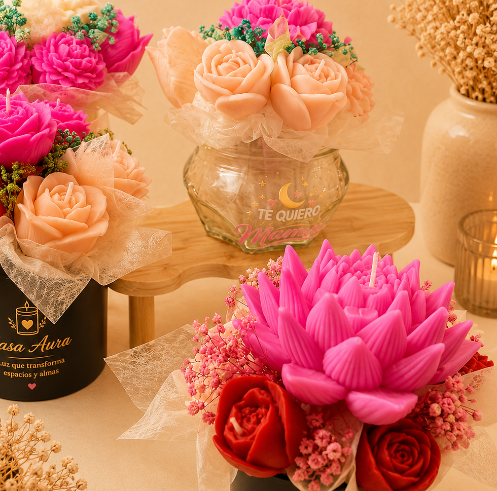Velas florales artesanales de Casa Aura