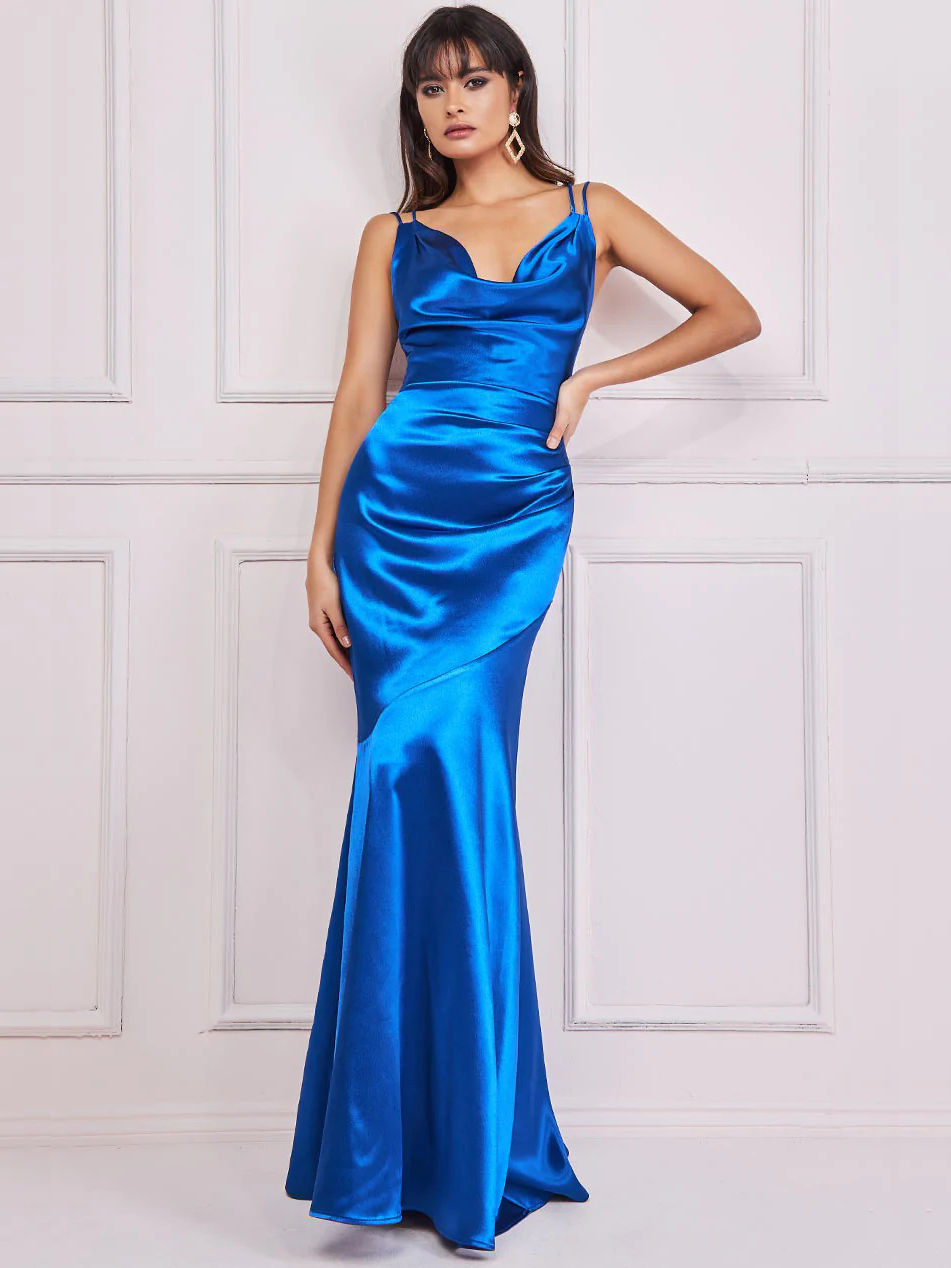 Thumbnail: Goddiva Cowl Neck Strappy Back Evening Dress