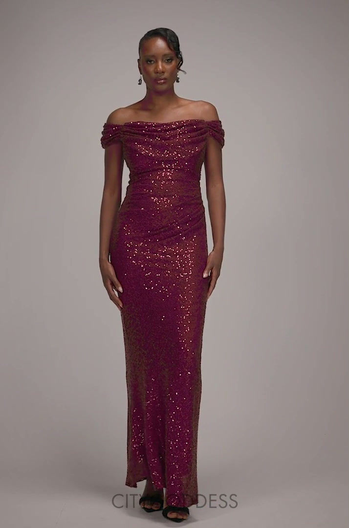 Thumbnail: Goddiva Cap Sleeve Irridescent Sequin Cowl Dress