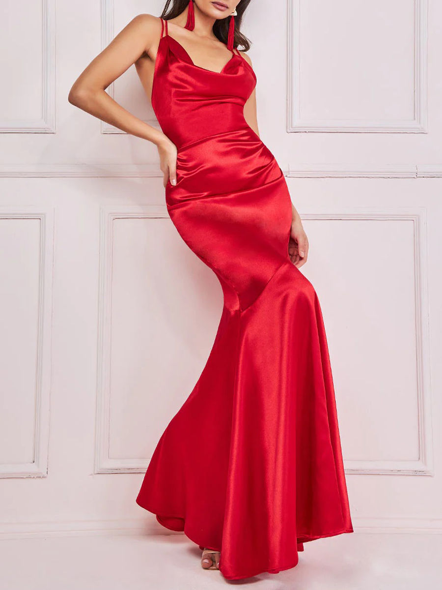 Thumbnail: Goddiva Cowl Neck Strappy Back Evening Dress