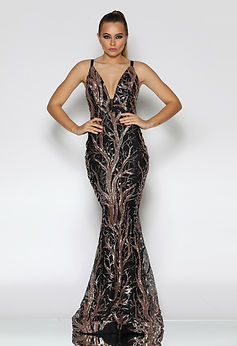 Jadore Chiara Gold/Black Sequin Gown