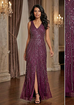 Jesse Harper Embellished V Neck Gown