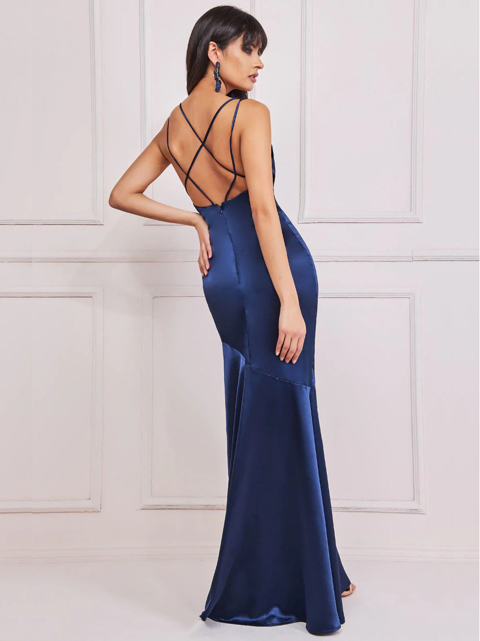 Thumbnail: Goddiva Cowl Neck Strappy Back Evening Dress