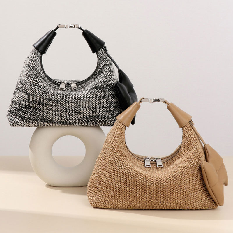 Bolsas de Palha de Ráfia Pretas Artesanais Personalizadas para Mulheres