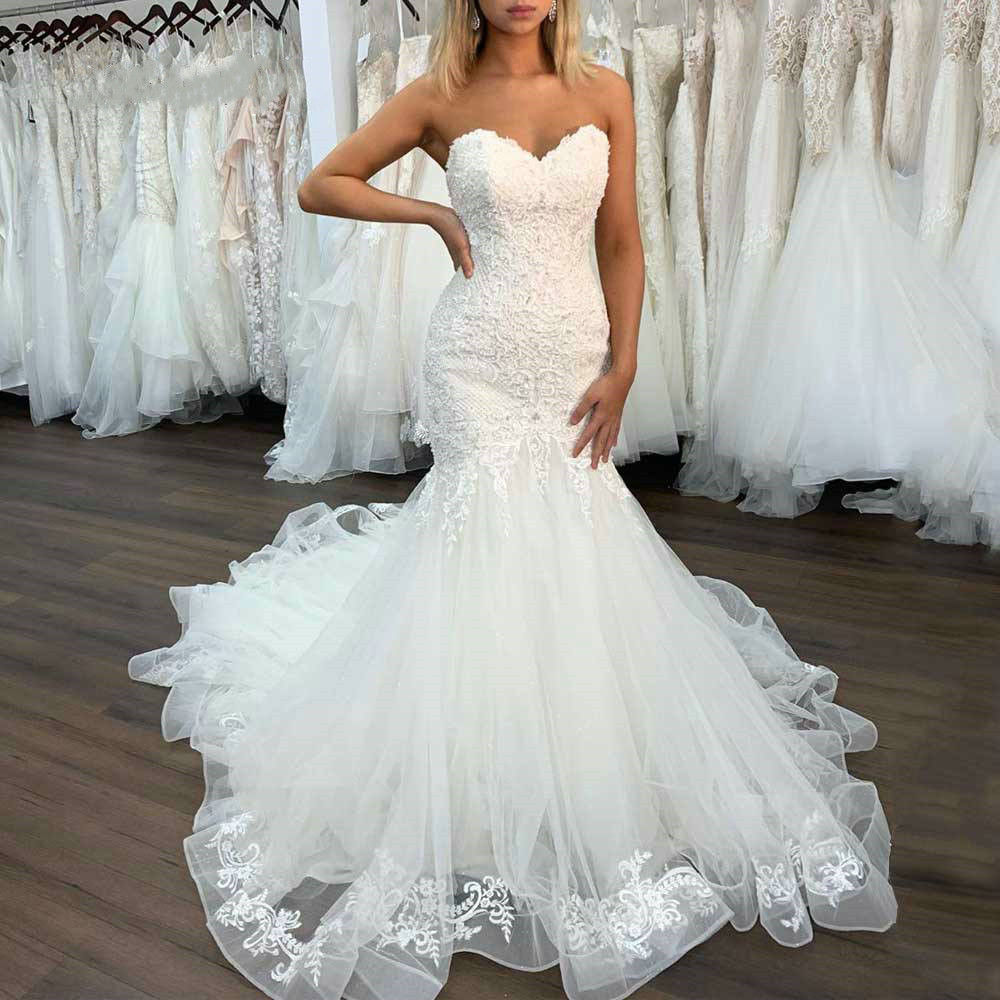 Vestido de noiva sereia 418, de casamento, alta qualidade, com aplique, sweethea