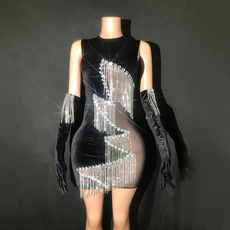 Rhinestone Diamonds Aniversário Casamento Convidado Vestido De Veludo Lady Sexy