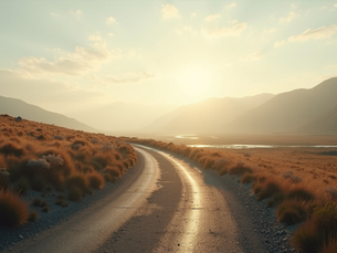 Wide angle view of a serene landscape with a winding path