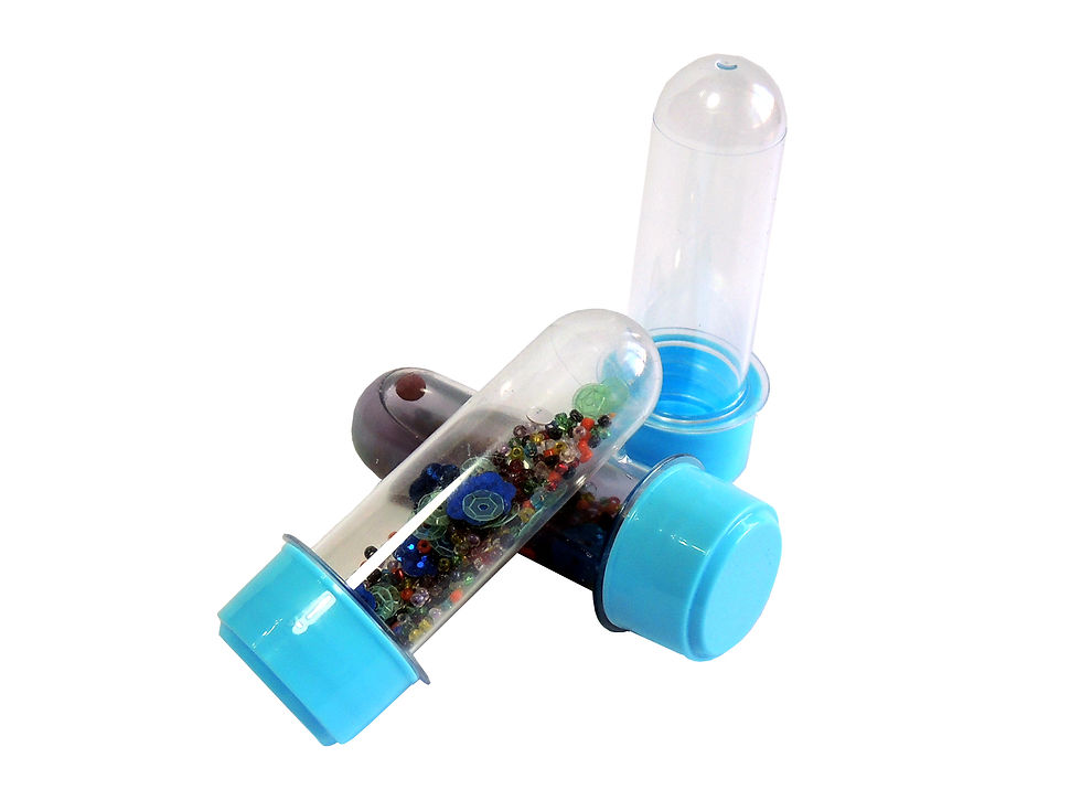 frascos de sons e contas