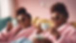 3-black-girls--age-15--laying-on-couch-in-robe--hair-in-ponytails--wearing-shades--drinkin