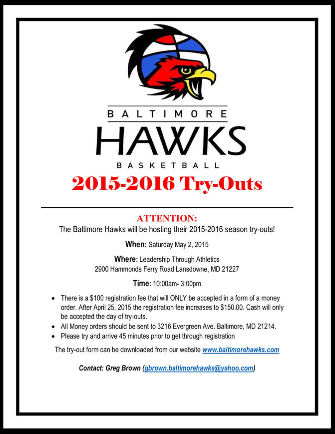 BALTIMORE HAWKS ANNOUNCE FIRST TRYOUTS