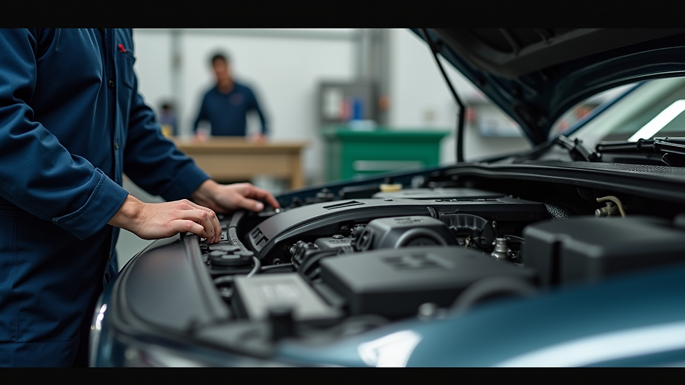 Close-up view of a mechanic checking a car engine
