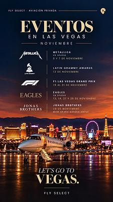 Eventos en Las Vegas en noviembre: Metallica en Sphere, Latin Grammy, F1 Las Vegas Grand Prix, Eagles en Sphere y Jonas Brothers en MGM Grand; viaja en jet privado con Fly Select