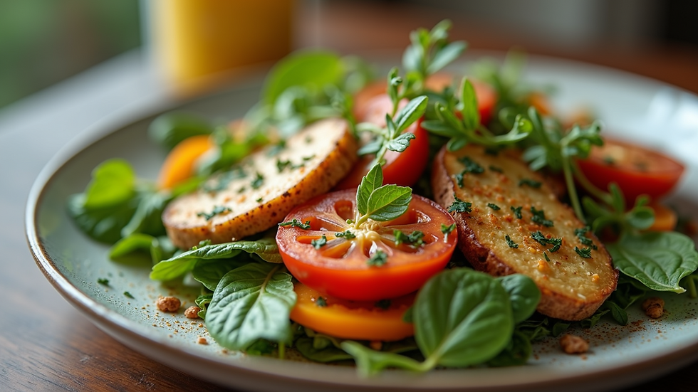 Eye-level view of a healthy and vibrant plant-based meal
