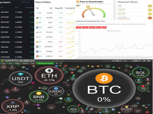 BINANCE TOP10 GAINER; SMOVERS AND SHAKERS; FEAR AND GREED; CRYPTO BUBBLES TOP 100
