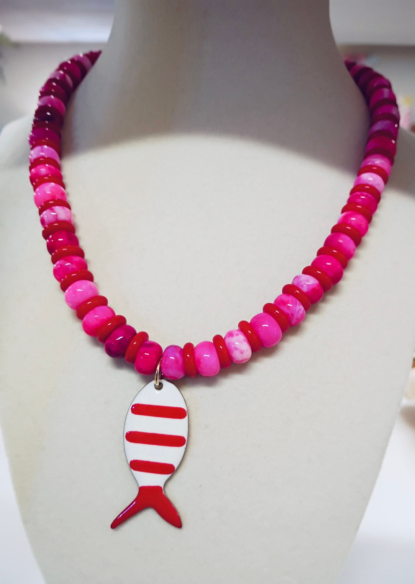 Cristina V Jewelry Pink + Red Fish Necklace