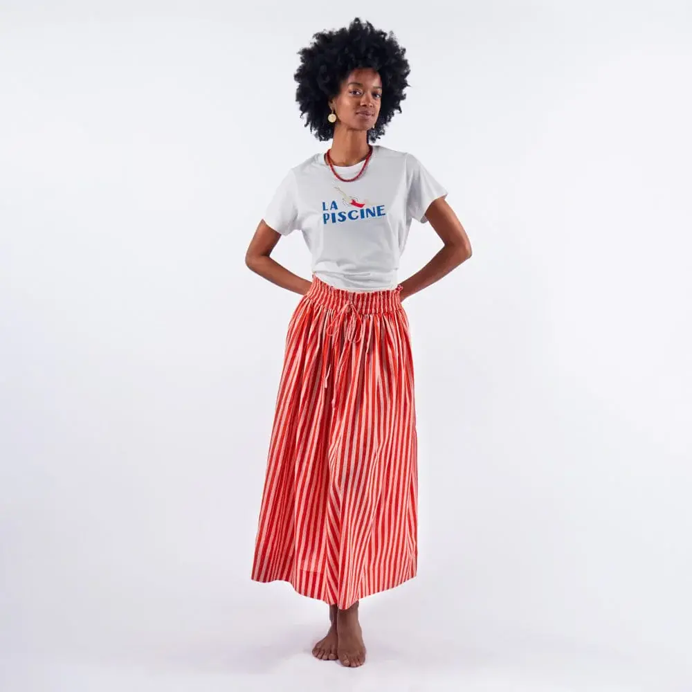 Keaton Skirt in Coral + Blush Stripe