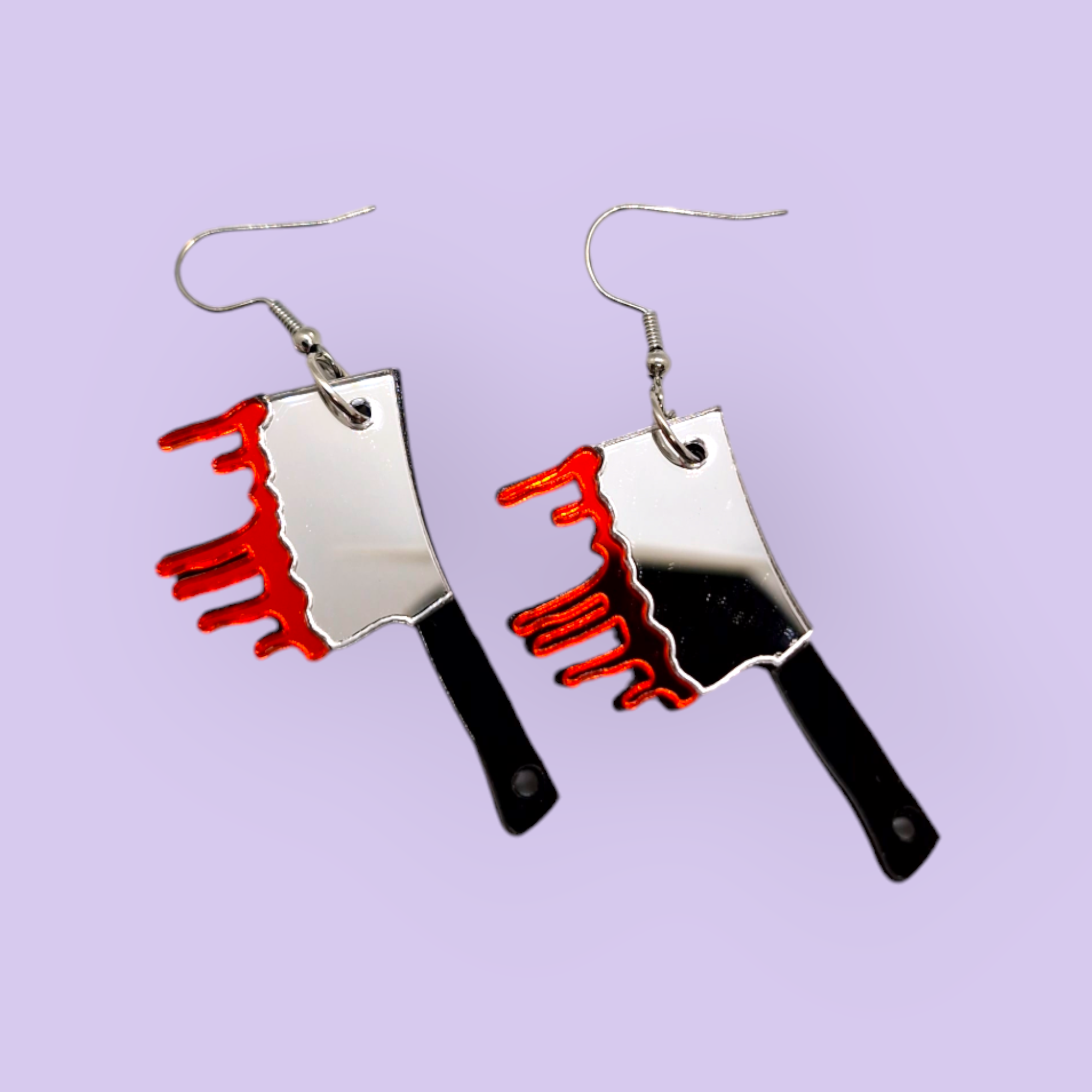 Cute Horror Knife / Cleaver Mirror Earrings