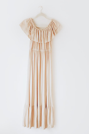 A long pink floral dress from a photographers client closet.