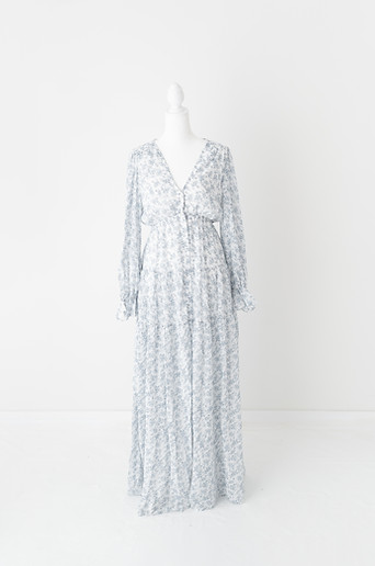 A long pink floral dress from a photographers client closet.