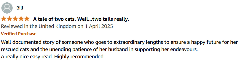 Review from Amazon of Frank from Funchal meets Dancer: A story of barriers, determination and cats