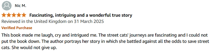 Review from Amazon of Frank from Funchal meets Dancer: A story of barriers, determination and cats