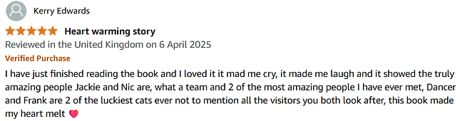 Review from Amazon of Frank from Funchal meets Dancer: A story of barriers, determination and cats