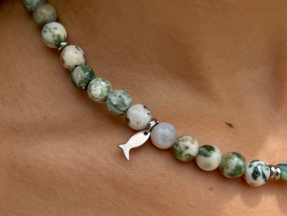 Miniature : Collier agate mousse acier inoxydable