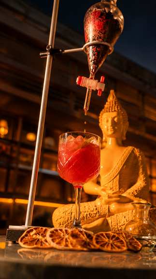 Coctelería de autor en Cartagena con el cóctel Infusión de Buda de Viva La Vida.