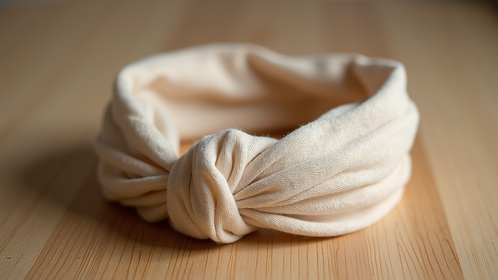 Close-up view of a folded organic cotton headbandscarf