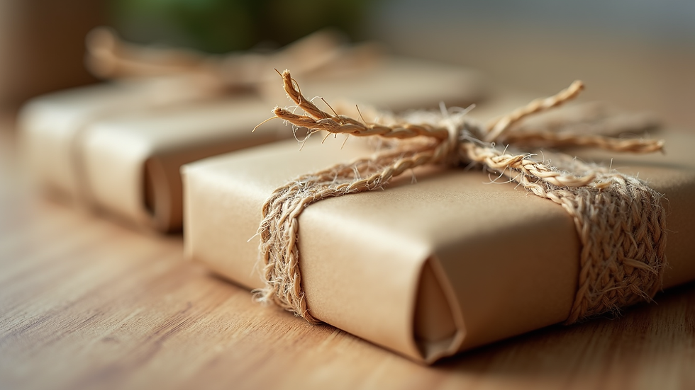 Close-up view of eco-friendly packaging with natural fibre wrapping