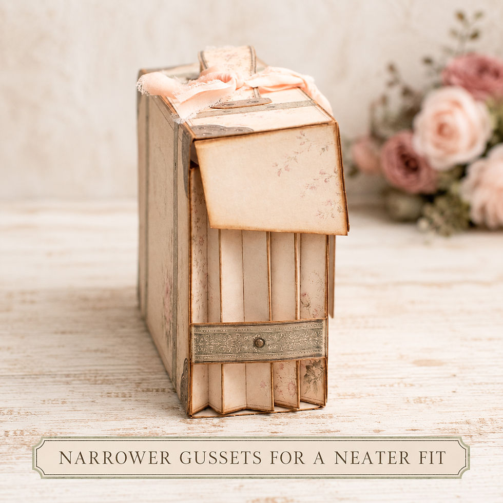 Thumbnail: Vintage junk journal ephemera organizer with six gusseted folders, shabby chic ivory design, and printable storage case style