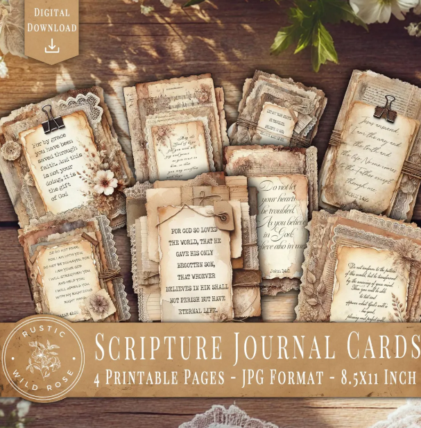 Printable Scripture Cards for Bible journaling, with decorative backgrounds, soft textures, and meaningful verses