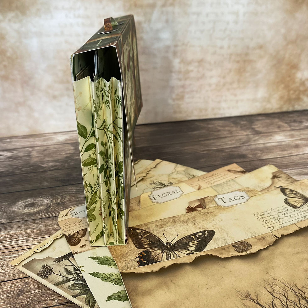 Thumbnail: Printable botanical accordion file suitcase with botanical textures, pockets, labeled tabs and decorative inserts