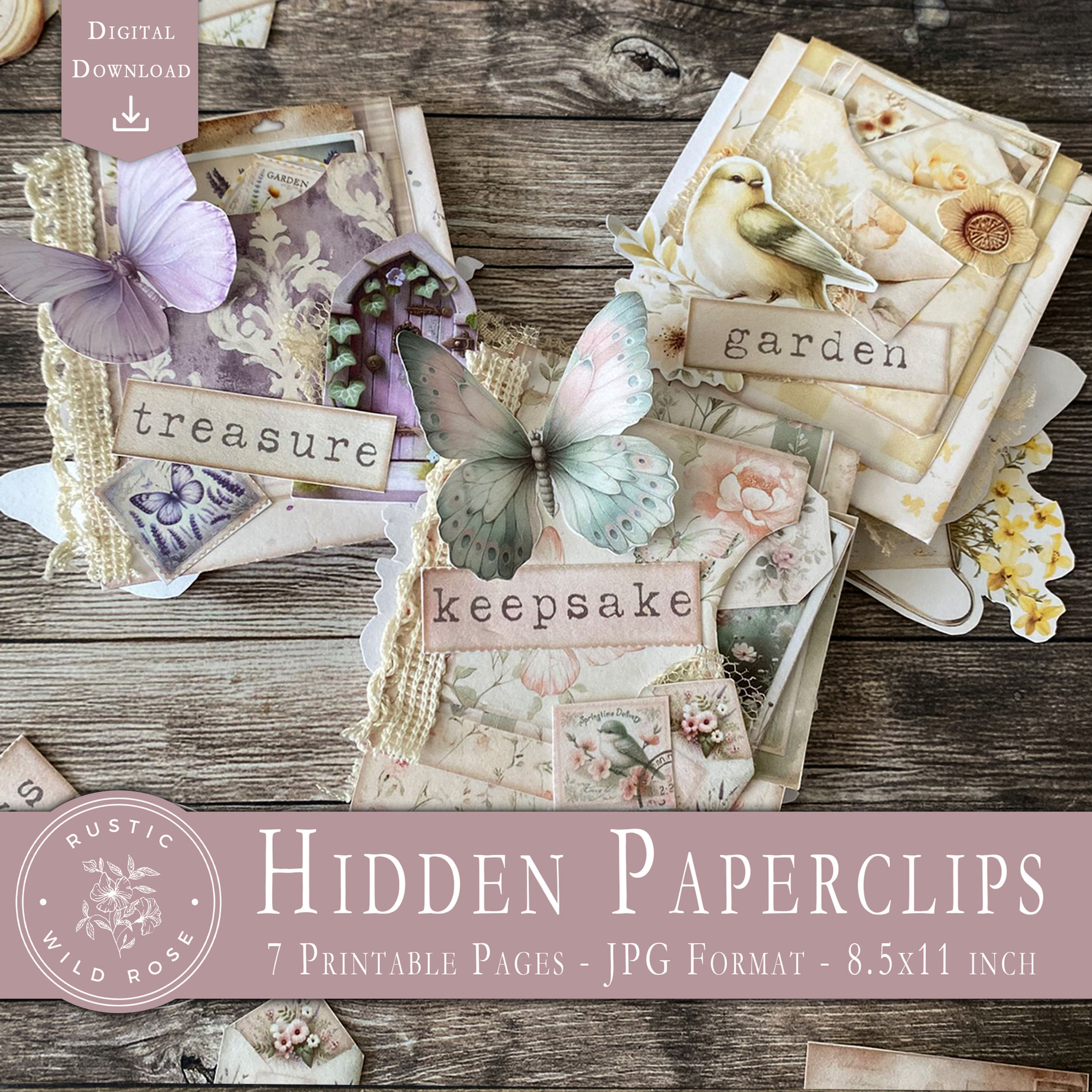 Vintage Hidden Paperclip Kit — printable decorative covers and ephemera designed to hide paperclips within junk journals