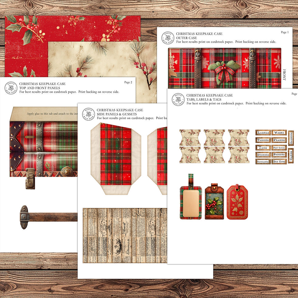 Thumbnail: Printable vintage Christmas keepsake case template with festive holiday patterns