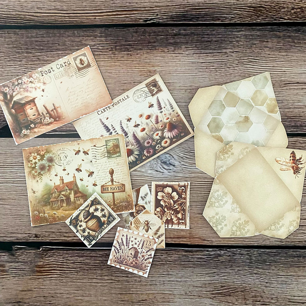 Thumbnail: Bee Haven hidden paperclips digital printable ephemera set featuring vintage bee illustrations, honeycombs, wildflowers