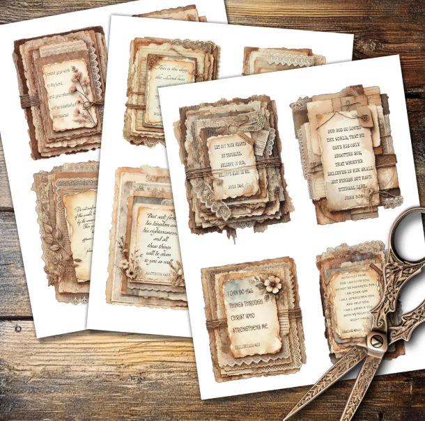 Thumbnail: Printable Scripture Cards for Bible journaling, with decorative backgrounds, soft textures, and meaningful verses