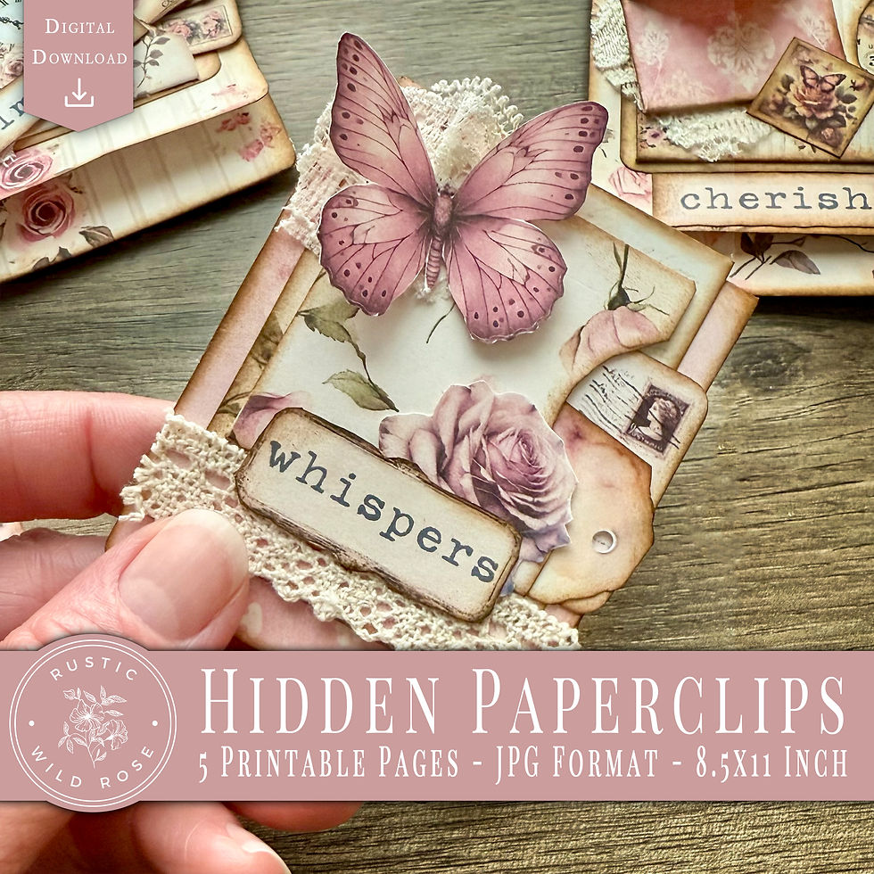 Dusty Rose Hidden Paperclip Kit — printable romantic ephemera with floral covers and soft rose tones