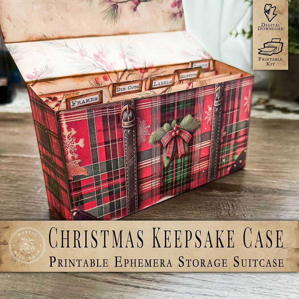 Printable vintage Christmas keepsake case template with festive holiday patterns