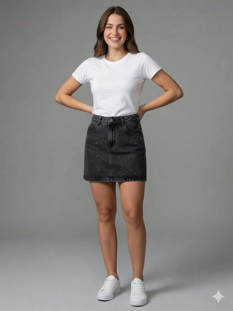 Miniatura: Saia jeans com strass