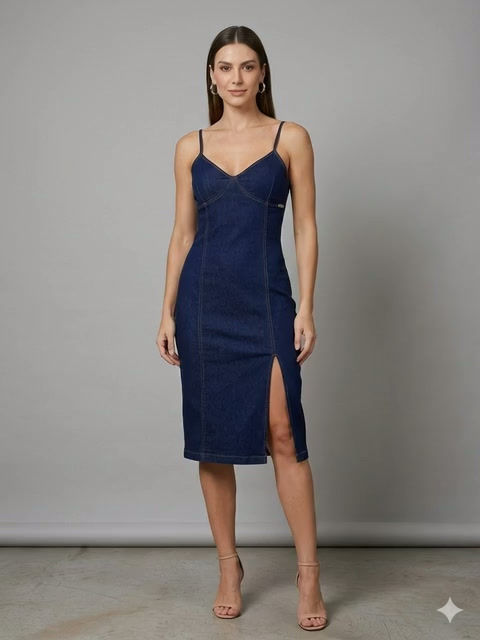 Miniatura: Vestido Jeans Midi com Fenda