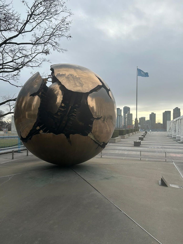 The Sphere within Sphere sculpture was designed for the Vatican and is also displayed in Dublin, Tel Aviv, and the Italian Parliament. The form depicts the globe of Earth itself. This sculpture was designed by Arnaldo Pomodoro (1926 – ), a well-known Italian artist.