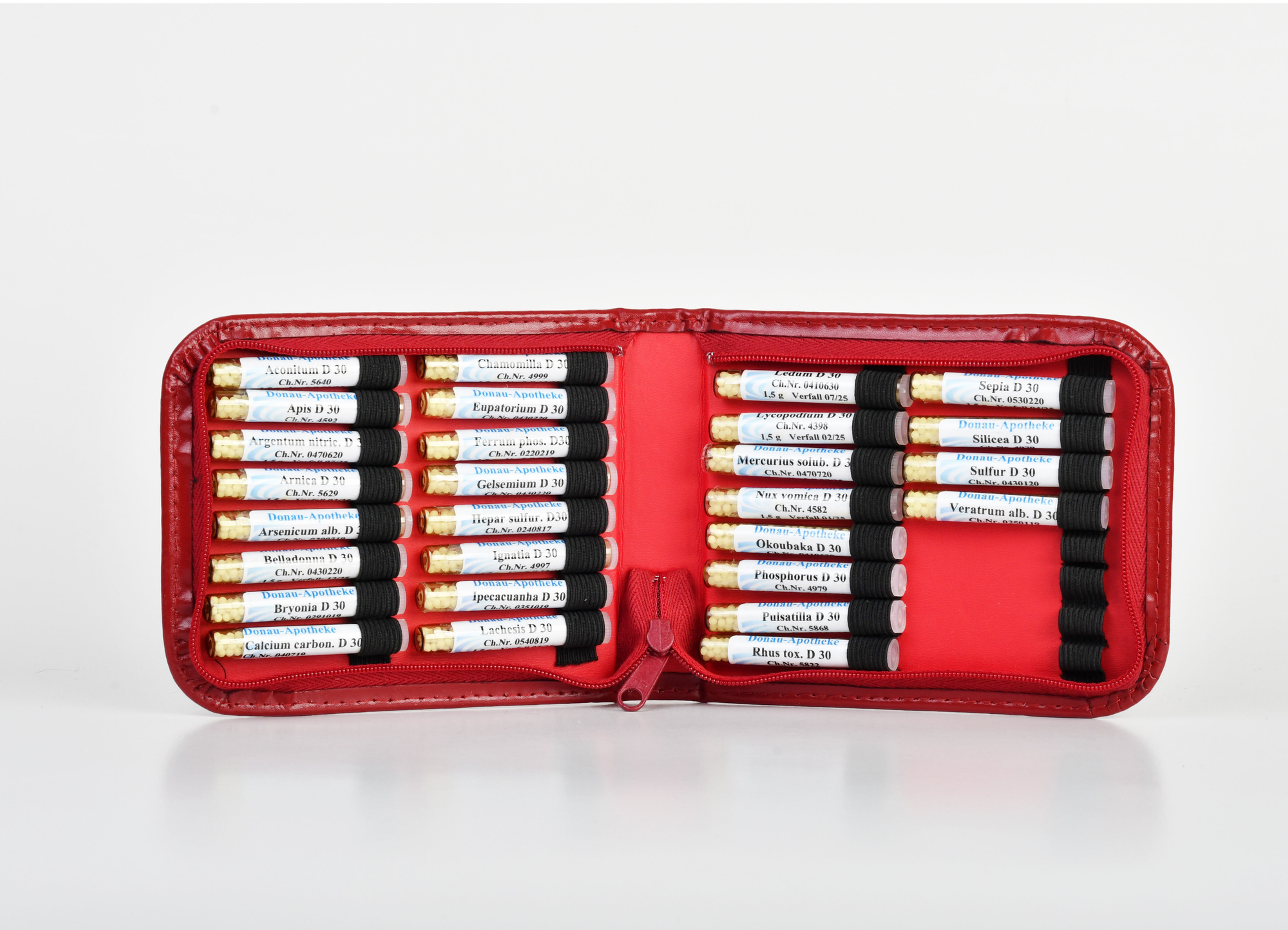 Ledertasche für homöopathische Hausapotheke - rot