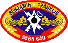 USS Benjamin Franklin SSBN 640 Submarine Crest Patch - Official Navy Boat Crew BC Patch